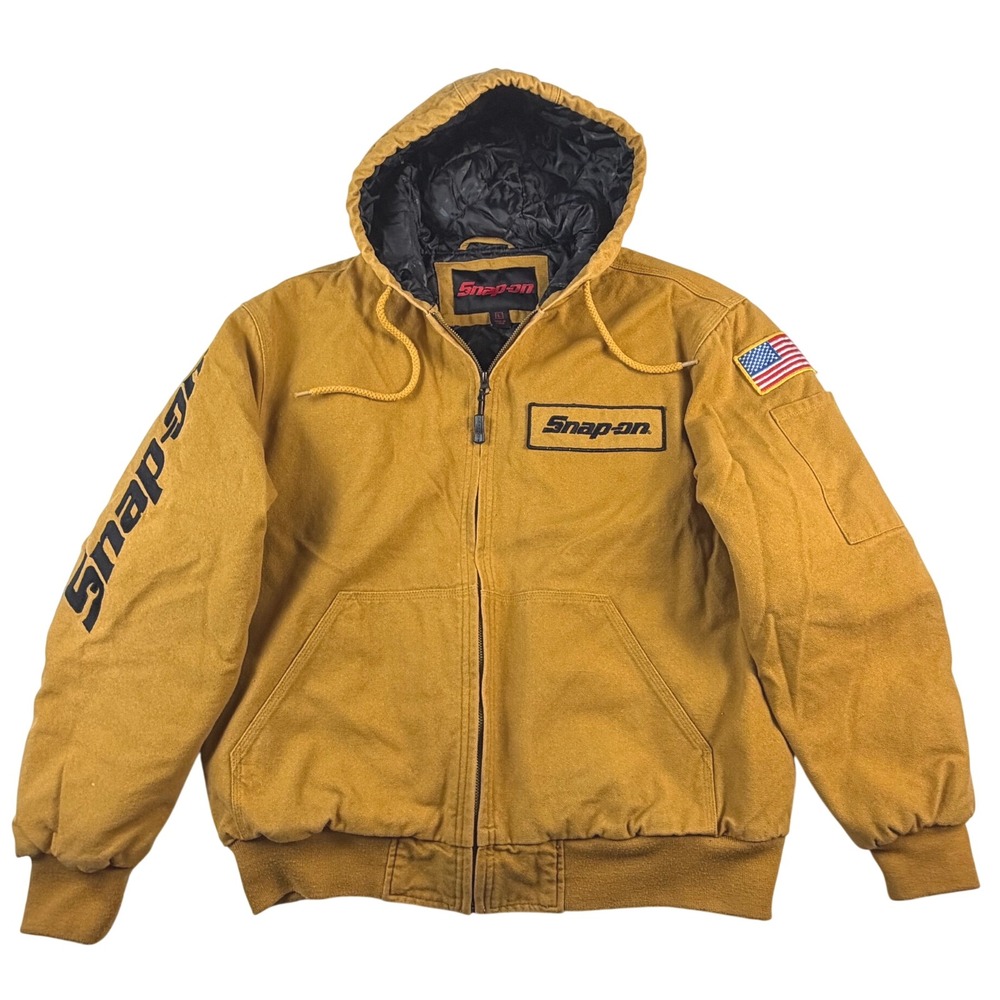 Snap-on Tools Mens Brown Cotton Duck Canvas Hooded Quilted Work Jacket Large